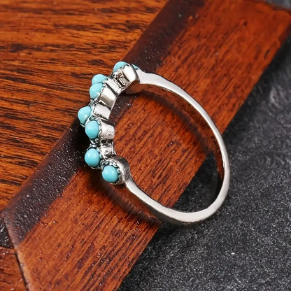Huitan Imitation Turquoise Finger Ring for Women Boho Style Daily Wear Chic Accessories Fancy Anniversary Gift Hot Sale Jewelry - AMULET RING STORE