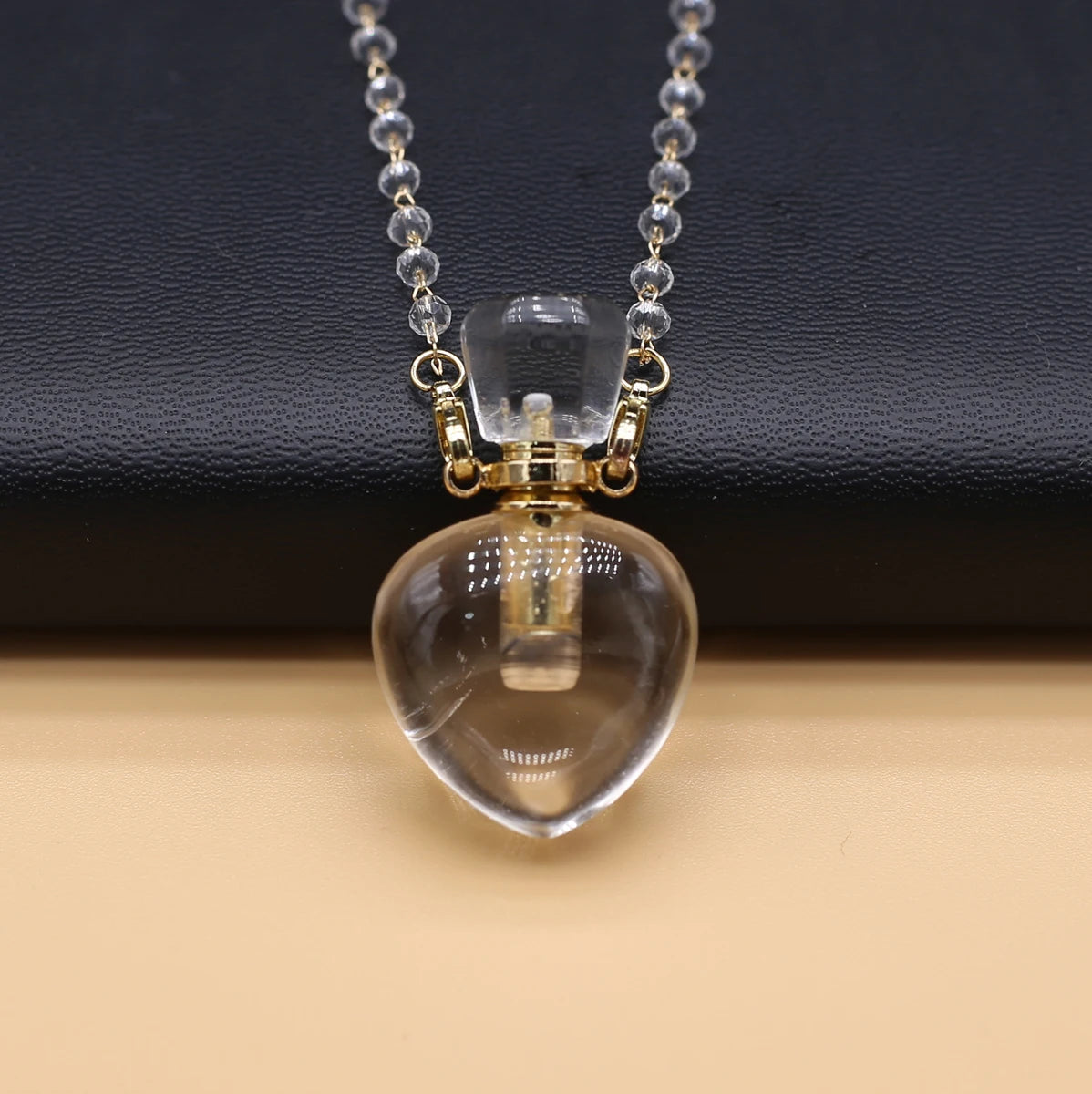 Natural Clear Quartz Stone Essential Oil Diffuser Pendant Stone Bead Chain Perfume Bottle Pendant Necklace Women Jewelry Party - AMULET RING STORE