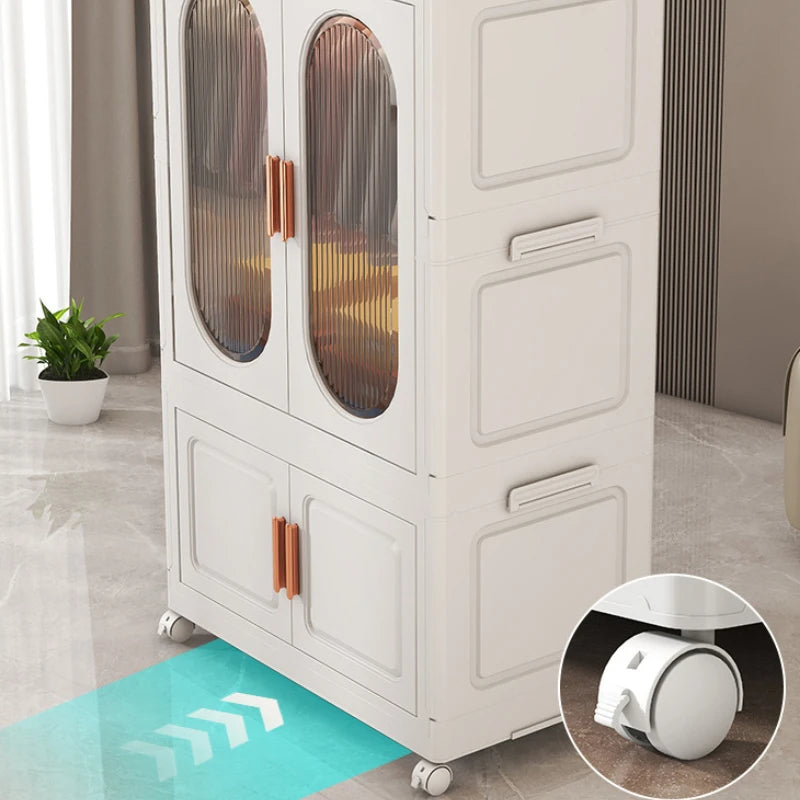 Stackable Large Capacity Fold Storage Box Plastic Clothing Storage Bin with Lid with Wheels Sundries Storages With Double Door - AMULET RING STORE