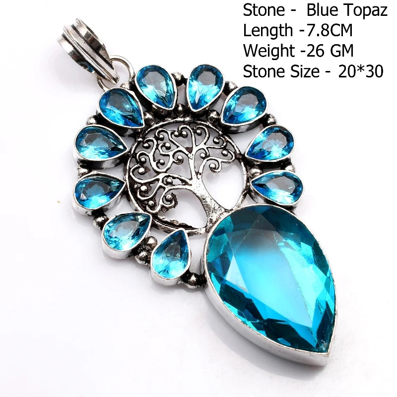 Genuine Blue Topaz Citrine Glass Agate Jasper Amethyst Pendant