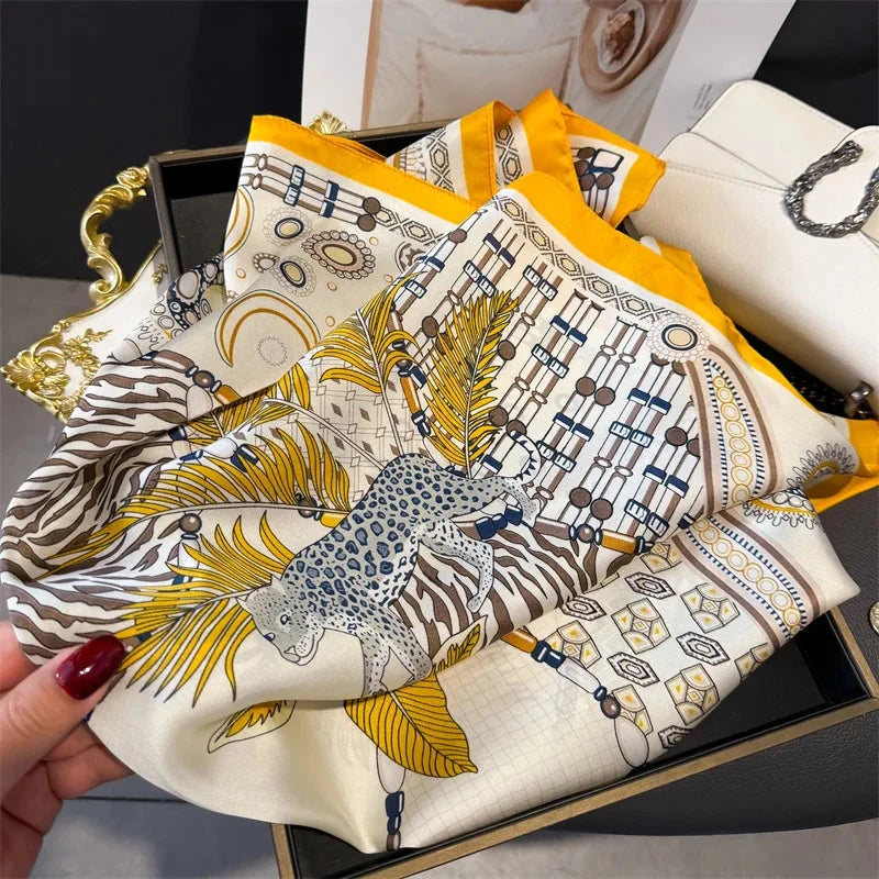 Luxury Fashion Print Square Scarf Women Soft Satin Scarves Bandana Hijab Neckerchief Shawl Kerchief Hair Band Foulard Lady - AMULET RING STORE