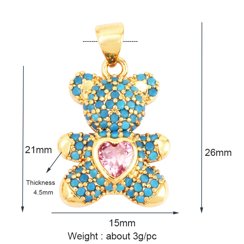 Luxury Fine Inlaid Rainbow Cubic Zirconia Charm Pendant,Cute Bear Jewelry Necklace Bracelet Making Wholesale Supplies M85 - AMULET RING STORE