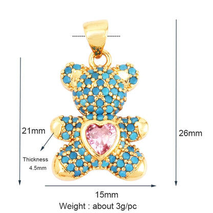 Luxury Fine Inlaid Rainbow Cubic Zirconia Charm Pendant,Cute Bear Jewelry Necklace Bracelet Making Wholesale Supplies M85 - AMULET RING STORE