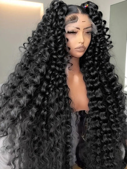 Loose Deep Wave 13x4 Lace Front Human Hair Black Wigs Deep Wave Brazilian 5x5 Closure Wear And Go Glueless Human Hair Curly Wigs - AMULET RING STORE
