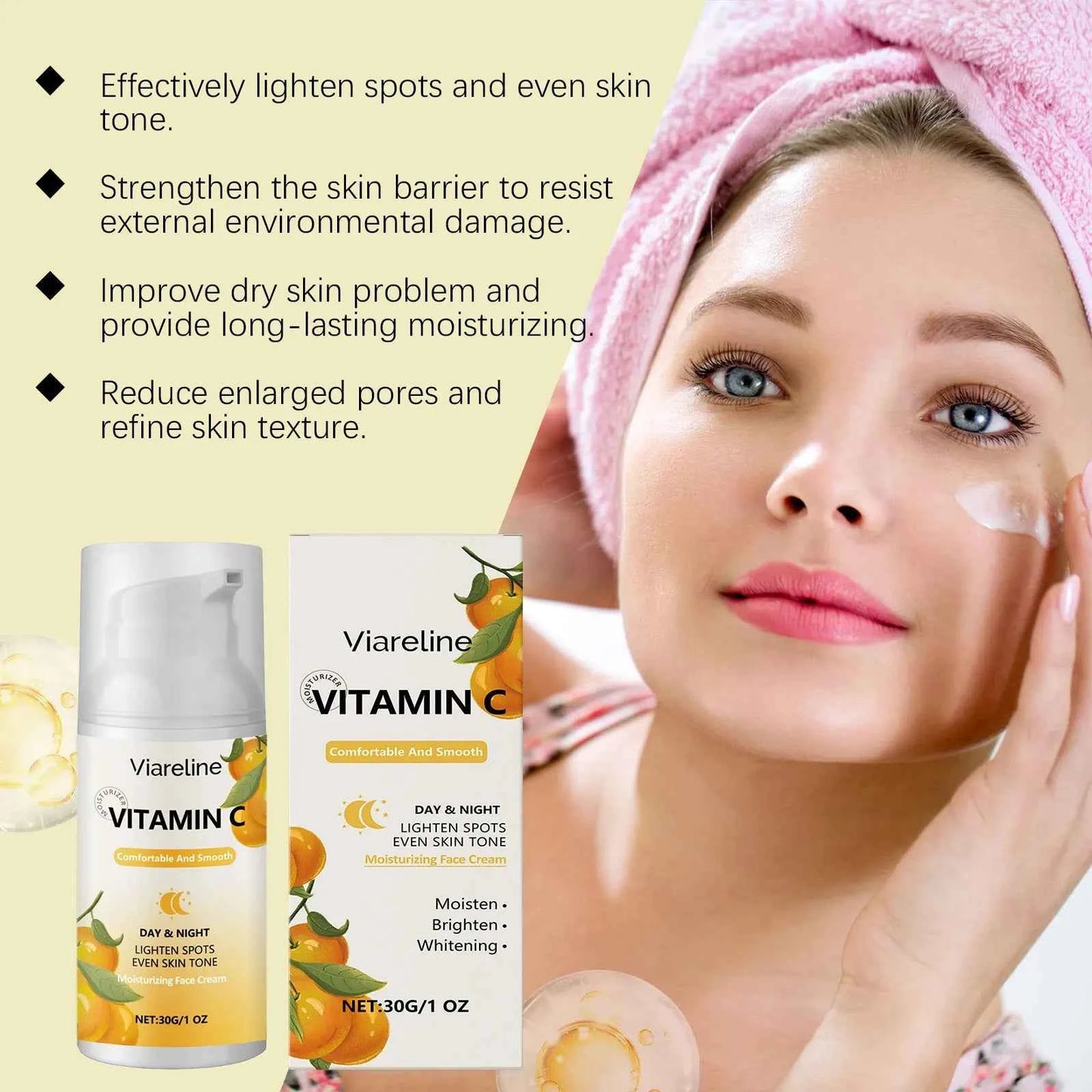Viareline Vitamin C Face Cream Antioxidant Glowing Skin Tone Enhance Skin Elasticity Deep Moisturizing Softening Face Cream