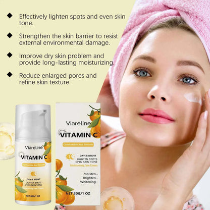 Viareline Vitamin C Face Cream Antioxidant Glowing Skin Tone Enhance Skin Elasticity Deep Moisturizing Softening Face Cream