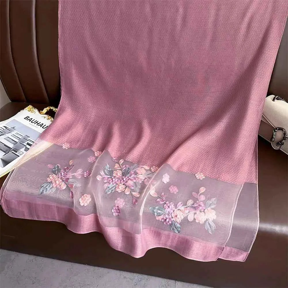 180*70cm Embroidery Floral Chiffon Scarf Elegant Thin Breathable Shawl Women Sunscreen Neck Scarf Travel Beach Shawl Scarf