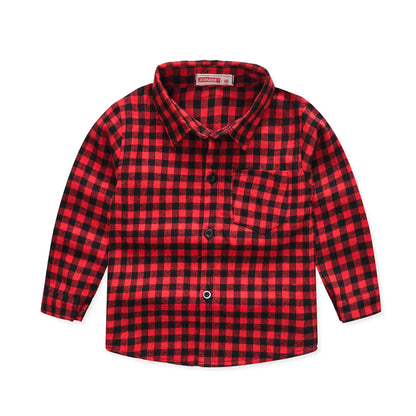 New Spring and Autumn Winter Boys and Girls 1-14 Years Old Classic Woolen Checkered Shirt Student Dress Versatile Shirt