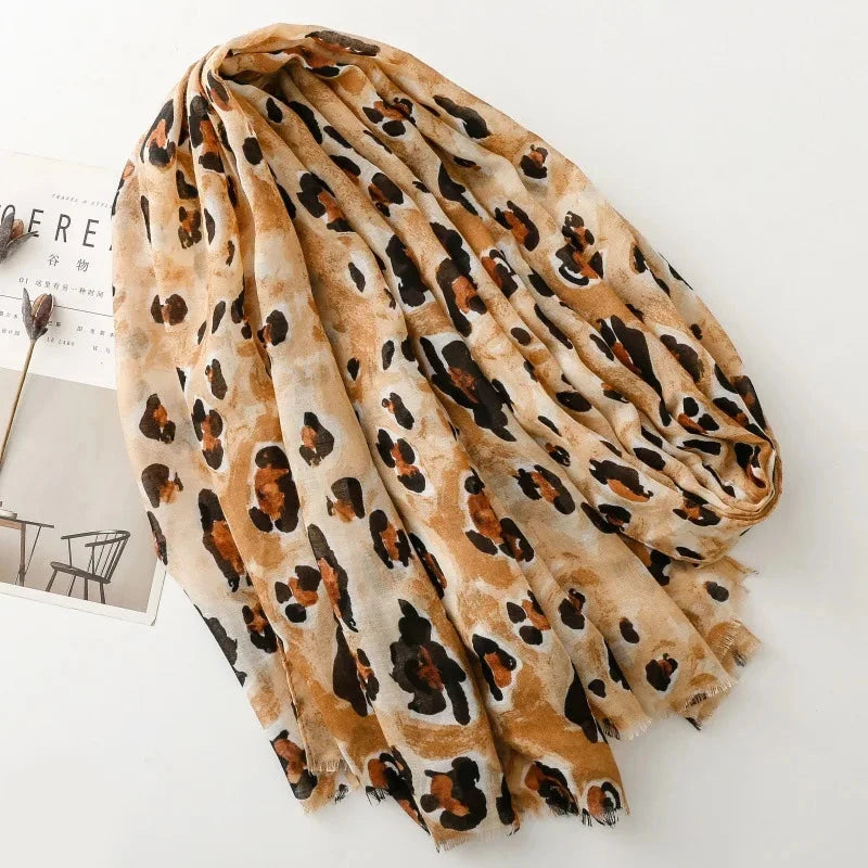 88*180cm Leopard Print Women Viscose Scarf Summer Beach Shawl Cotton Linen Feeling Tassel Pashmina Muslim Hijab Wrap Lady