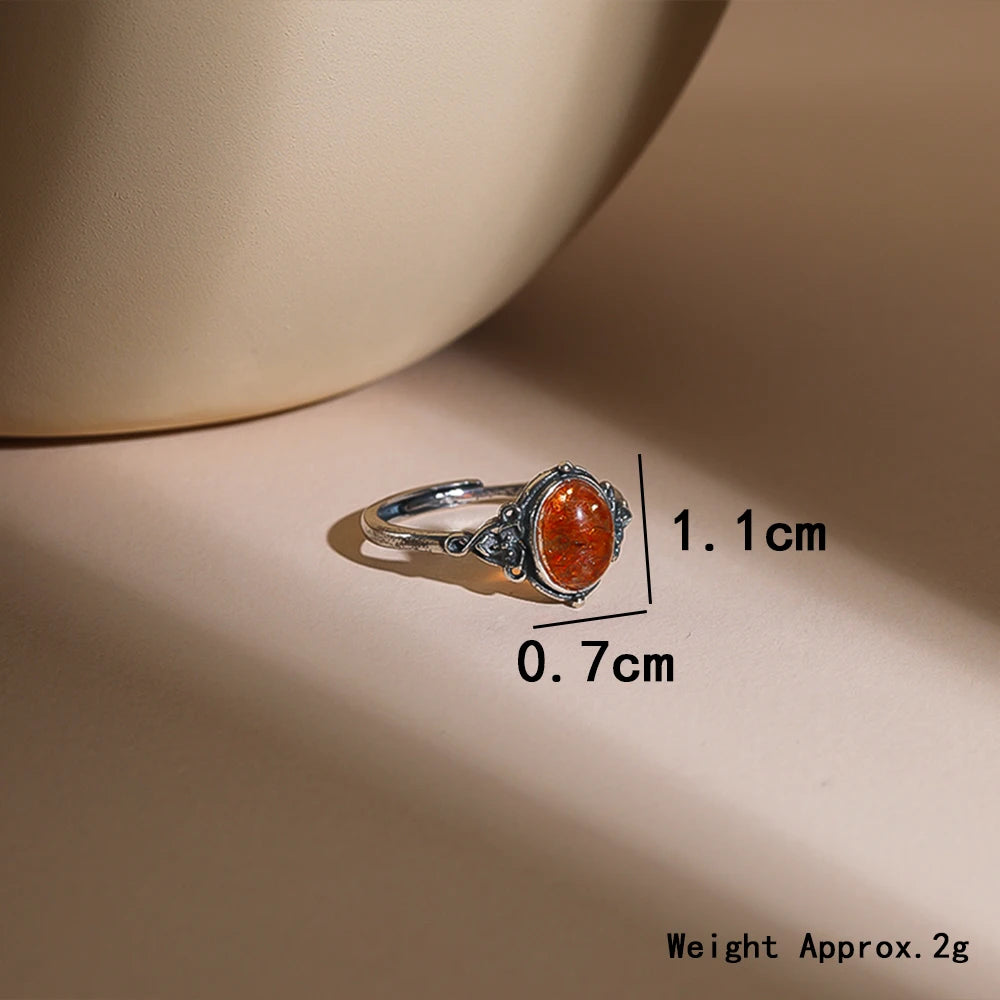 925 Sterling Silver Ring Natural Gemstone Finger Ring Vintage Engraved Design Jewels for Women's Daily Wear Men's Ring Accessory
