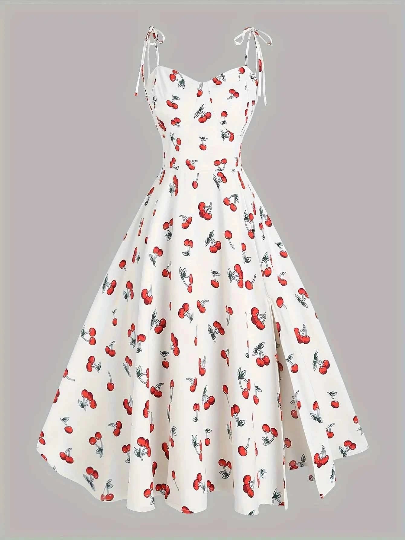 2024 European and American fashion plus size women's new flower print A-line skirt bow tie slit dress