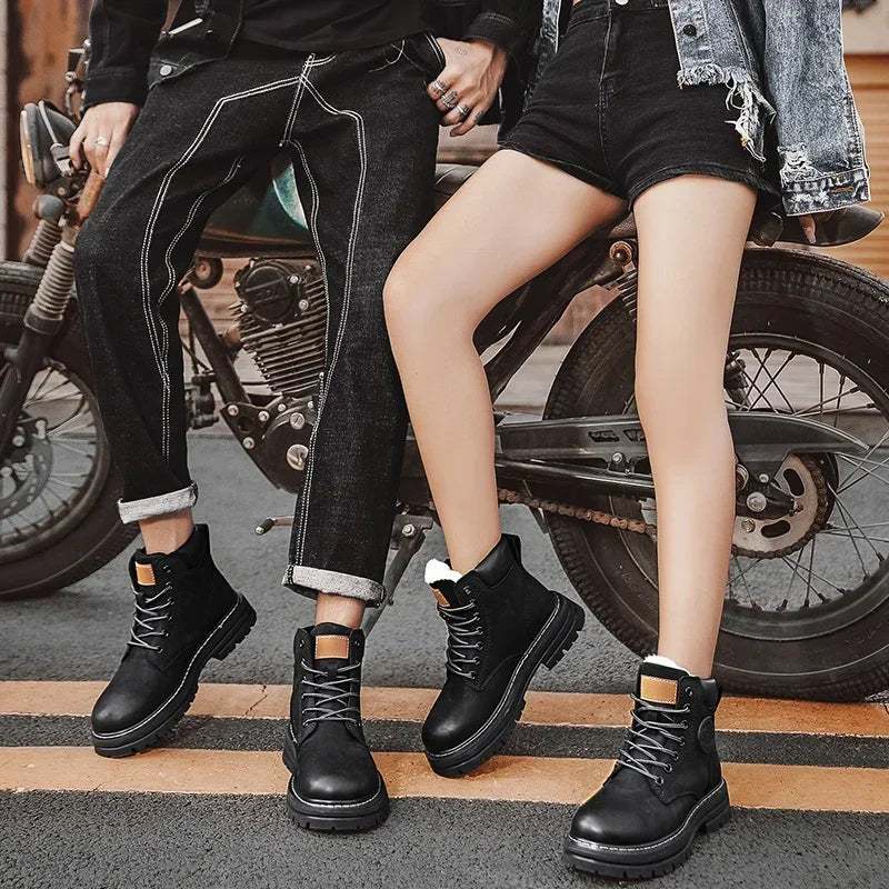 Boots Men High Top Boots High Quality Women Leather Shoes Fashion Outdoor Sneakers Men Lace Up Non-Slip Ankle Boots for Couple - AMULET RING STORE