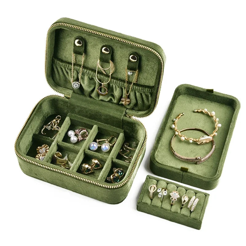 TAIMY Personalized Velvet Jewelry Box Double Layer Design High Capacity Travel Ring Necklace Earrings Jewellery Organizer - AMULET RING STORE