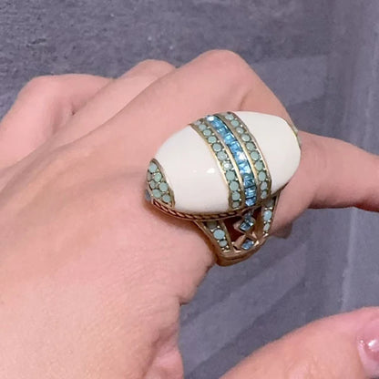 Vintage White Enamel Opal Ring Real For Woman Sea Blue Square Crystal Drop Oil Summer Jewelry Oval Valentine Day Accessories