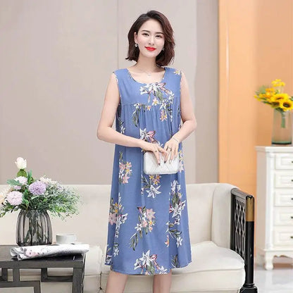 Summer Middle-Aged and Elderly Cotton Silk Nightgowns Pajamas Women's Dresses Large Size Mother's Casual Nightgowns Homewear - AMULET RING STORE