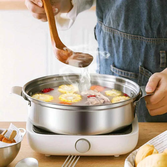 Stainless steel steaming and stewing soup pot with egg steamer, induction cooker, household thick hotpot pot, induction cooker