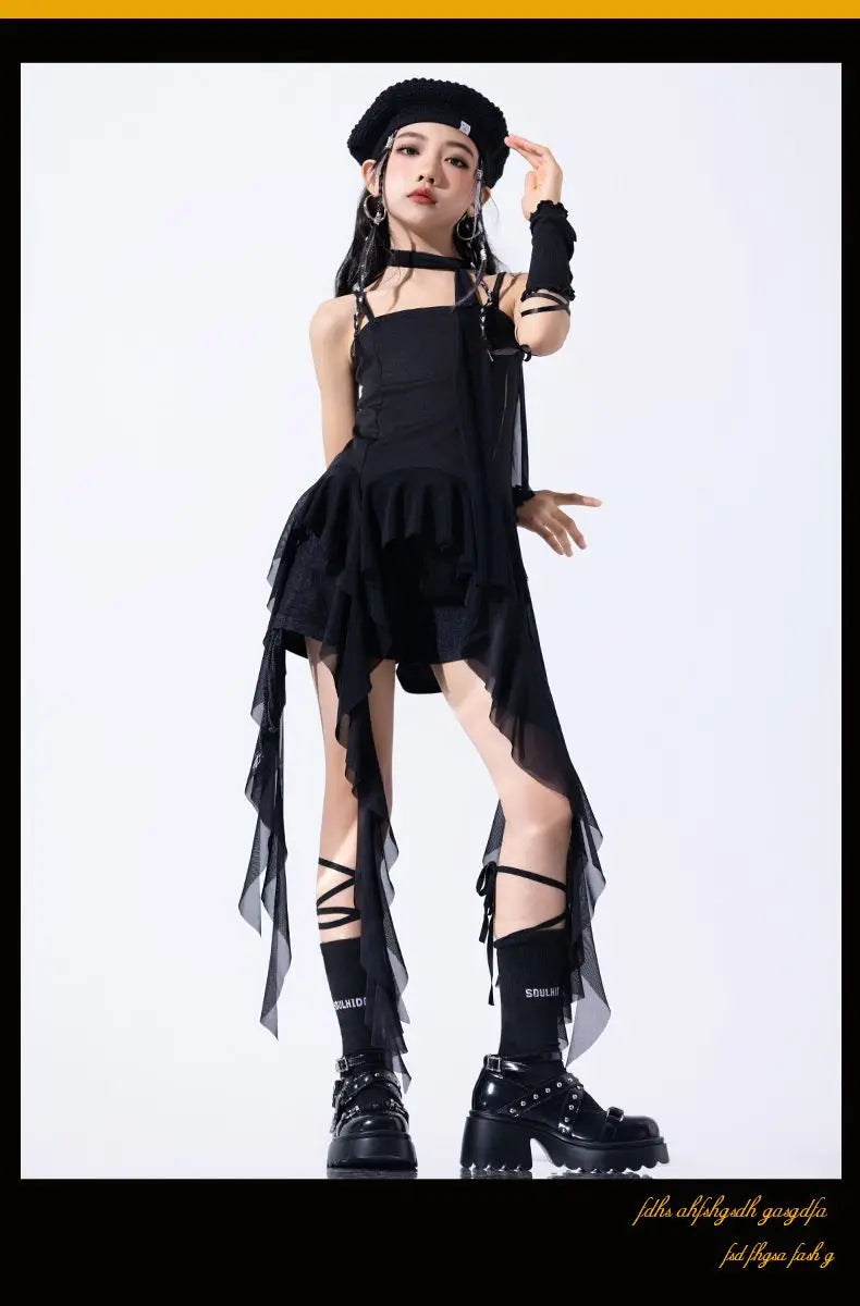 Hip Hop Girls Crop Top Plaid Street Dance Skirt Kids Ribbon Pleated Skirts Teens Jazz Cool Costumes Child Streetwear Clothes Set