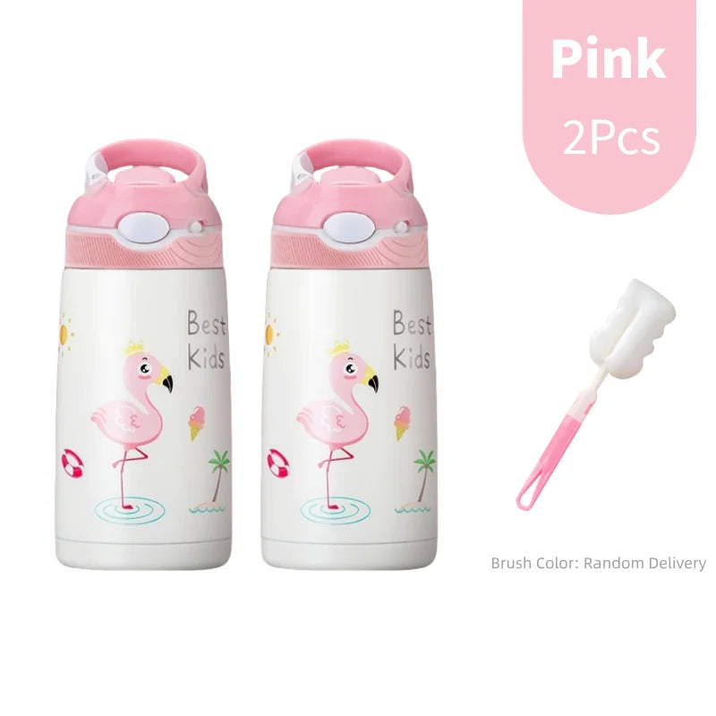 400ML Kids Water Bottle Cartoon Animal Thermos Mug Baby Duck Billed Straw 316 Stainless Steel Vacuum Flasks Thermos Bottle - AMULET RING STORE