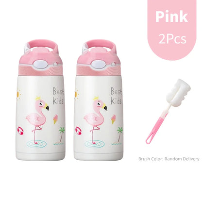 400ML Kids Water Bottle Cartoon Animal Thermos Mug Baby Duck Billed Straw 316 Stainless Steel Vacuum Flasks Thermos Bottle - AMULET RING STORE