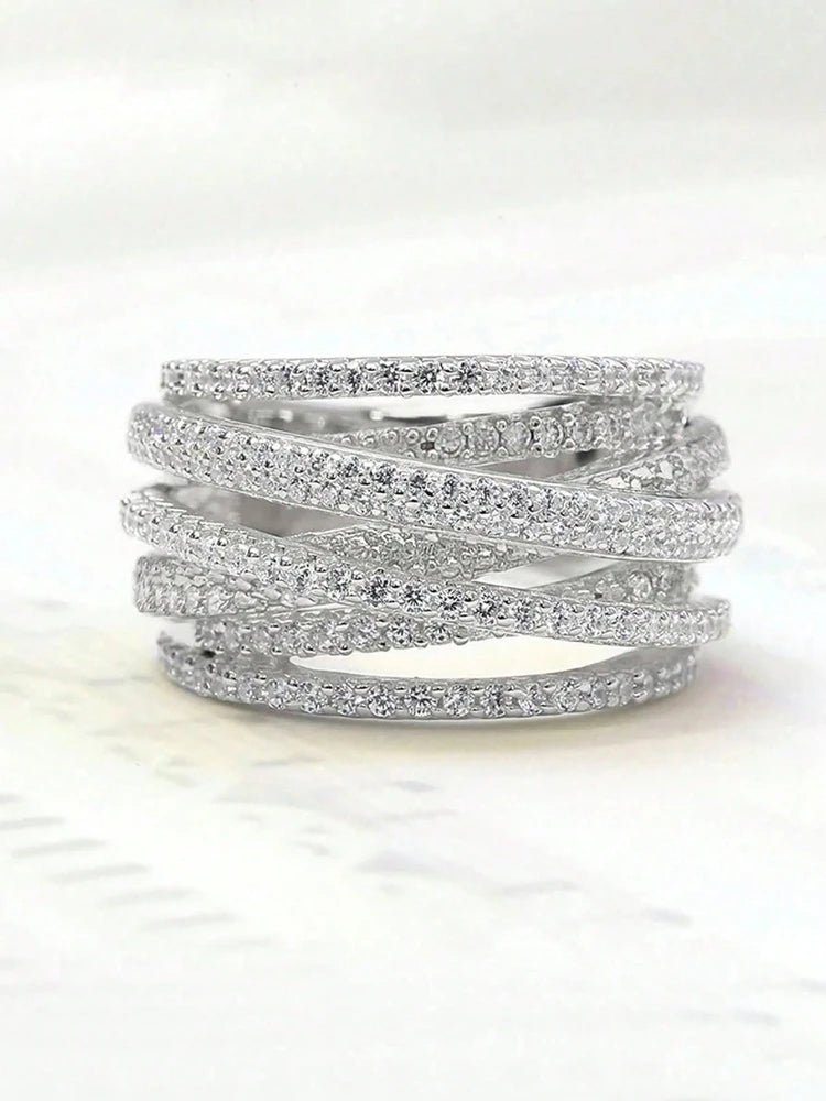 925 Sterling Silver Classic Vintage Line Wrap Zircon Ring For Women Daily Outfits Party Luxury Fashion High Quality Fine Jewelry