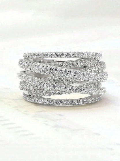 925 Sterling Silver Classic Vintage Line Wrap Zircon Ring For Women Daily Outfits Party Luxury Fashion High Quality Fine Jewelry