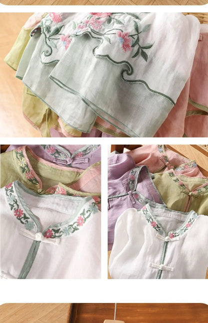 Casual Loose Blouse Shirt Women Clothes Summer Cotton Linen Ladies Tops Tee Blusas Vintage Embroidery Woman Shirt Camiseta Mujer