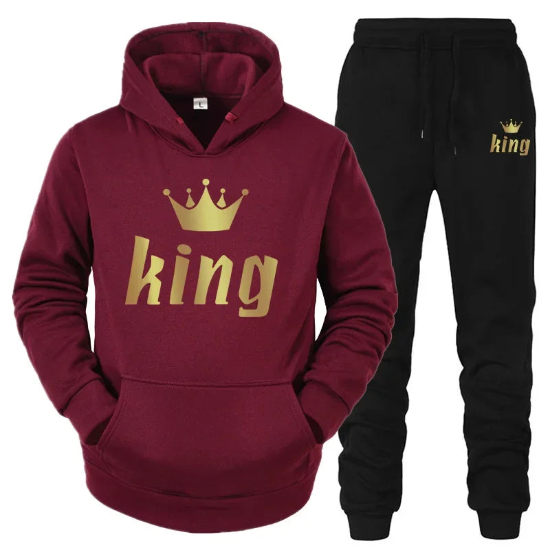 King And Queen Couple Outfit Hoodie and Jogger Pants High Quality Men Women Daily Casual Sport Jogging Suit King Queen Tracksuit - AMULET RING STORE