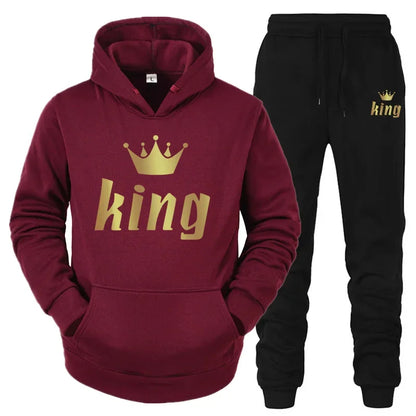 King And Queen Couple Outfit Hoodie and Jogger Pants High Quality Men Women Daily Casual Sport Jogging Suit King Queen Tracksuit - AMULET RING STORE