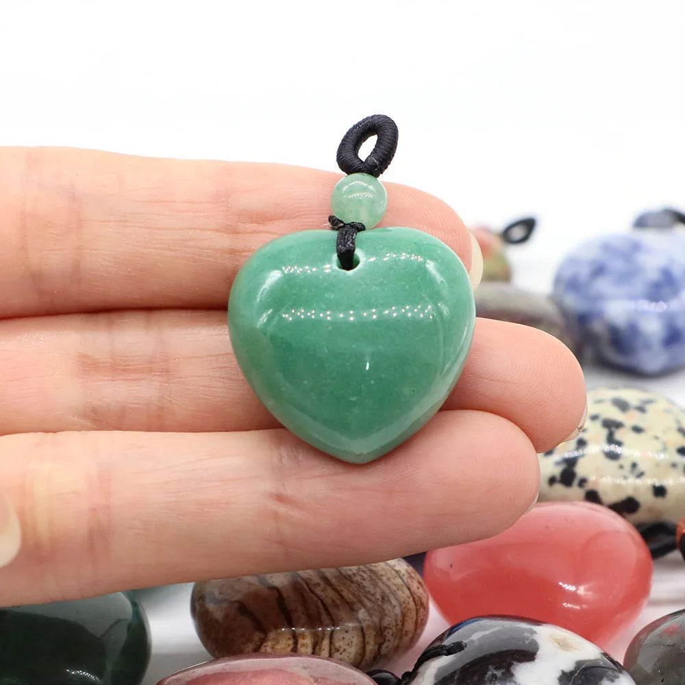 24mm Heart Shape Pendants Natural Stone Healing Crystal Quartz Tiger Eye Energy Gemstones for Jewelry Making DIY Necklace Gifts