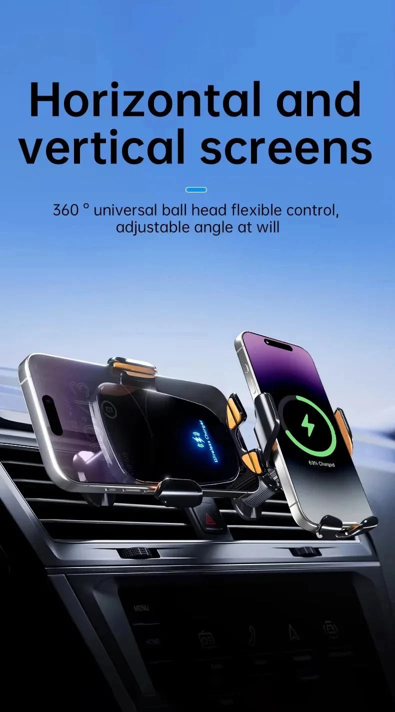 UYUXIO Manual Clamp Wireless Car Charger 15 Fast Charging Air Vent Car Mount Phone Holder for iPhone Samsung Android Phone