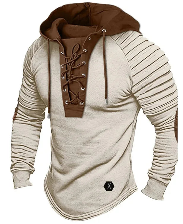 Spring And Autumn New Men's Hoodie Casual Men's Polo Top Fashionable Pleated Hoodie Men's Street Outdoor Long Sleeved Clothing