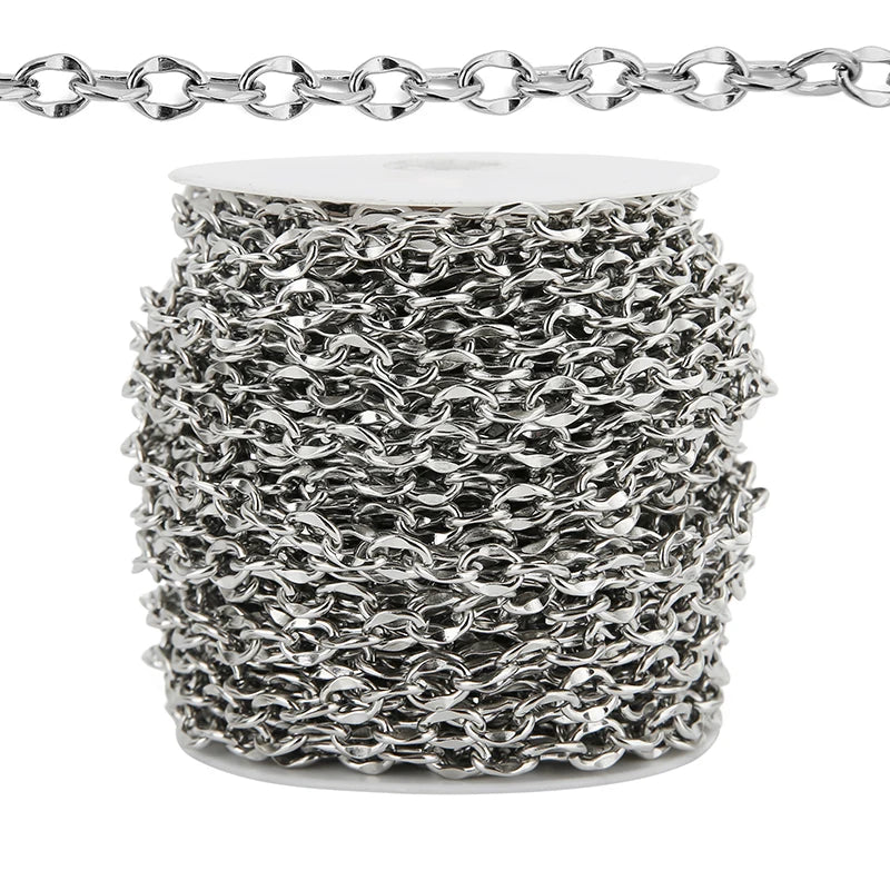 1M Heavy Chunky Hip Hop Chain Stainless Steel Frosted Oval Link Chains for DIY Men Jewelry Making Punk Necklace Bracelet Chain - AMULET RING STORE