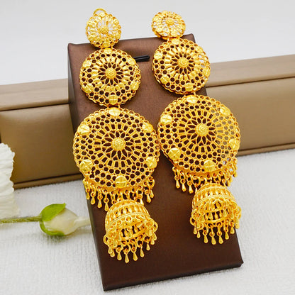 Fan Shape Earrings New Fashion Dubai Gold Color Drop Earrings French African Women Girls Party Gifts Wedding Jewelry Earring
