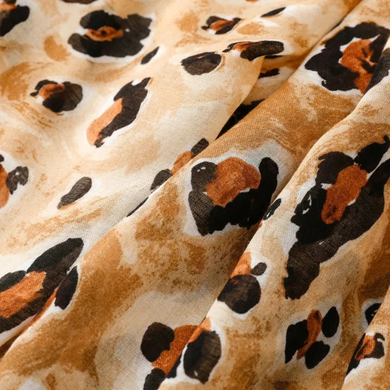 88*180cm Leopard Print Women Viscose Scarf Summer Beach Shawl Cotton Linen Feeling Tassel Pashmina Muslim Hijab Wrap Lady