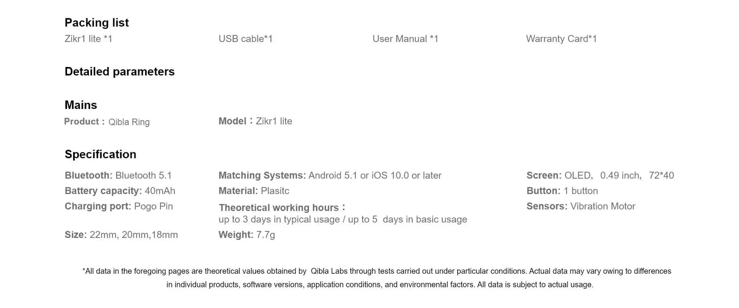 Qibla Smart Tasbih Tally Counter for Muslims Zikr Ring Digital Tasbeeh 5 Prayer Time Vibration Reminder Waterproof Qibla Subhah