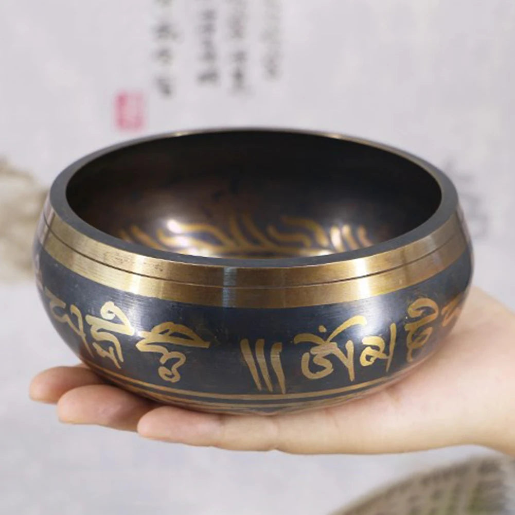 Buddha Sound Bowl Tibetan Bell Yoga Meditation Bowl Metal Singing Bowl Striker Chanting Bowl Brass Chime Handicraft Music - AMULET RING STORE