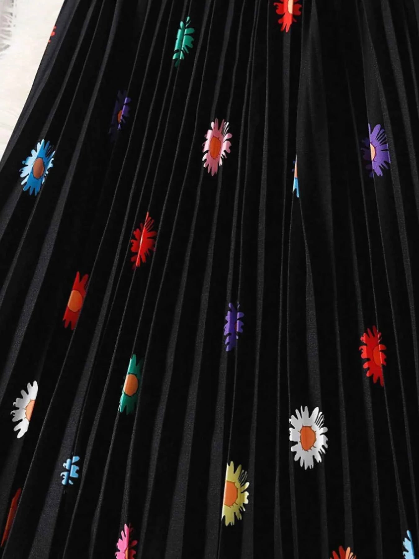 Women's printed skirt Elastic high-waisted pleated skirt Pleated skirt Stylish and elegant PROM party dress