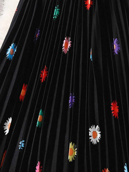 Women's printed skirt Elastic high-waisted pleated skirt Pleated skirt Stylish and elegant PROM party dress