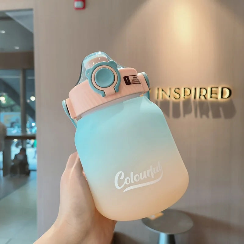 1000ml Gradient Color Water Bottle with Handle and Carry Strap for Women Men - Reusable Leakproof Plastic Cup - AMULET RING STORE