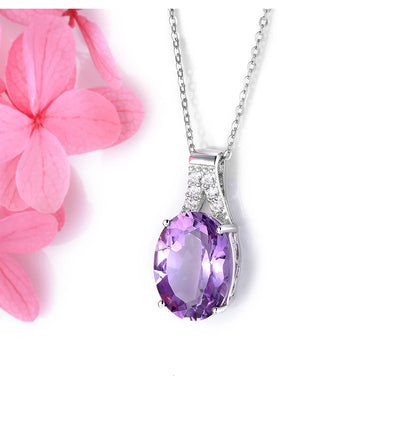 Natural Amethyst Sterling Silver S925 Rhodium Plated 8.5 Carats Genuine Birthstone Big Size Quarts Birthday Gift for Women