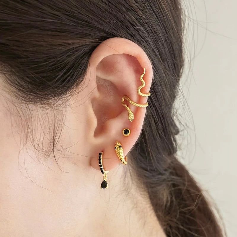 925 Sterling Silver Needle Fashion Round Pendant Small Earrings Luxury Gold Hoop Earrings for Women Premium Black Jewelry Gifts - AMULET RING STORE