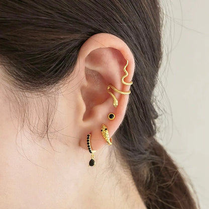 925 Sterling Silver Needle Fashion Round Pendant Small Earrings Luxury Gold Hoop Earrings for Women Premium Black Jewelry Gifts - AMULET RING STORE