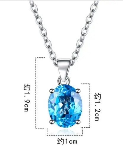 Oval 2.22ct Garnet Citrine Sky Blue Topaz Amethyst Pendant Necklace Colar Prata 925 Sterling Silver Colorful Birthstone Jewelry