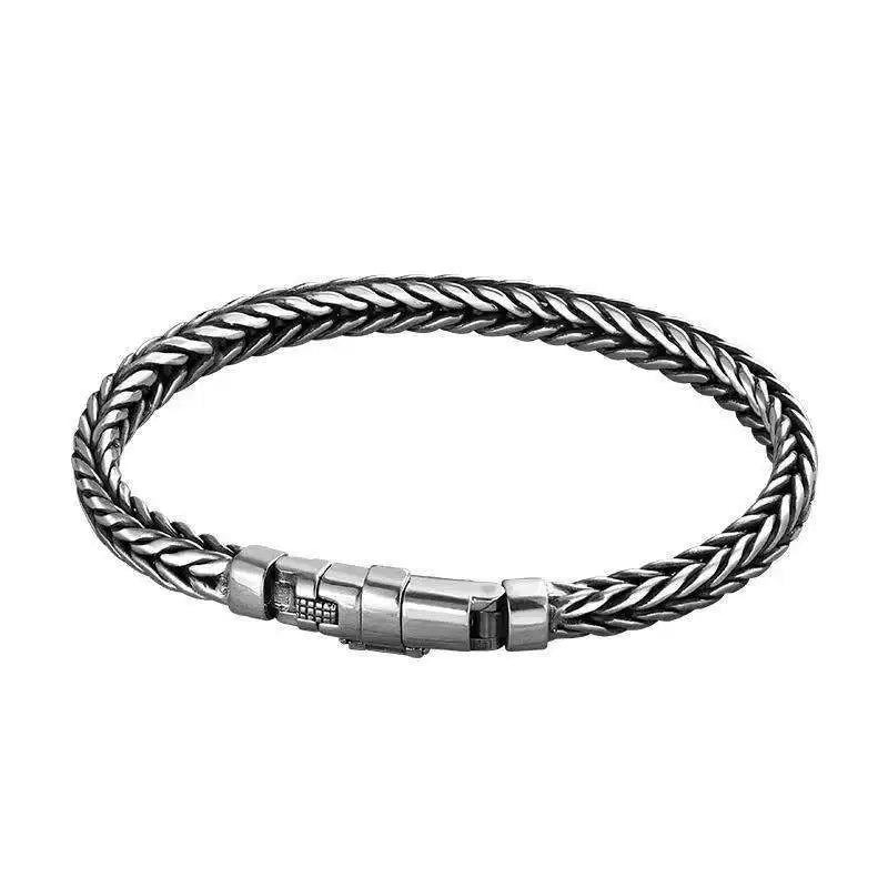 100% S925 Sterling Silver Handmade Woven Retro Domineering Style Personality Keel Man Woman Pure S925 Silver Bracelet Jewelry - AMULET RING STORE