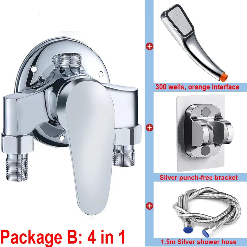G1/2" Bathtub Shower Faucet Hot and Cold Water Mixing Valve Bathroom Set Countertop Mounted Chrome Plated Valve Bath Shower Set