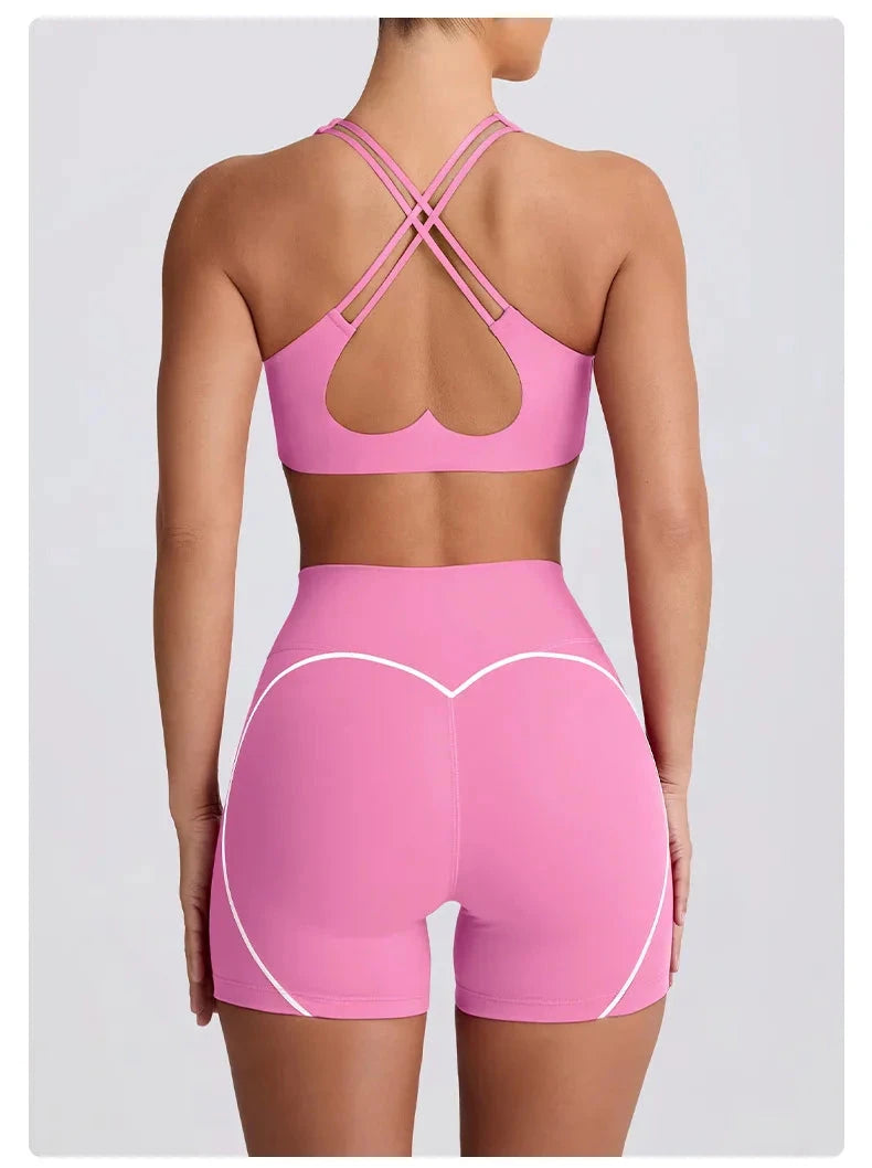 2PCS Yoga Set Women Sports Bra Sexy Gym Top Cross Strap Breathable Fitness Bra Peach Hip Yoga Pants Workout Clothes Sportswear