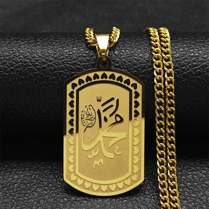 2024 Muslim Islamic Quran Stainless Steel Chain Necklace Women/Men Gold Color Necklaces Pendants Jewelry gargantilla N2279S05