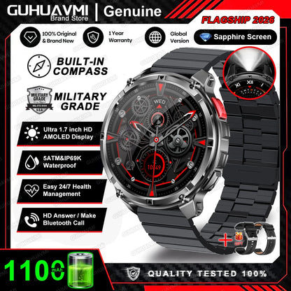 New Military T-Rex3 Ultra 1100mAh Battery Smart Watch 5 ATM Waterproof 1.7"AOD Compass GPS Sports tracker Outdoors Smartwatches