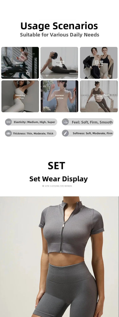 Fitn Yoga Clothes Set High Collar Zipper Bal ort Sve Long Sve orts Women's Sportswear Tee-quarter Length ...