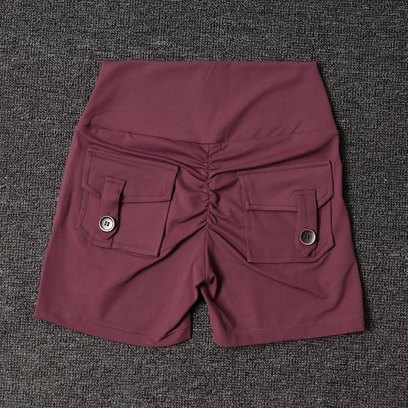 New Yoga Shorts With Pocket Women Sport High Waist Tights Buttocks Fitness Workout Leggings Push Up Gym Clothing Cycling Shorts